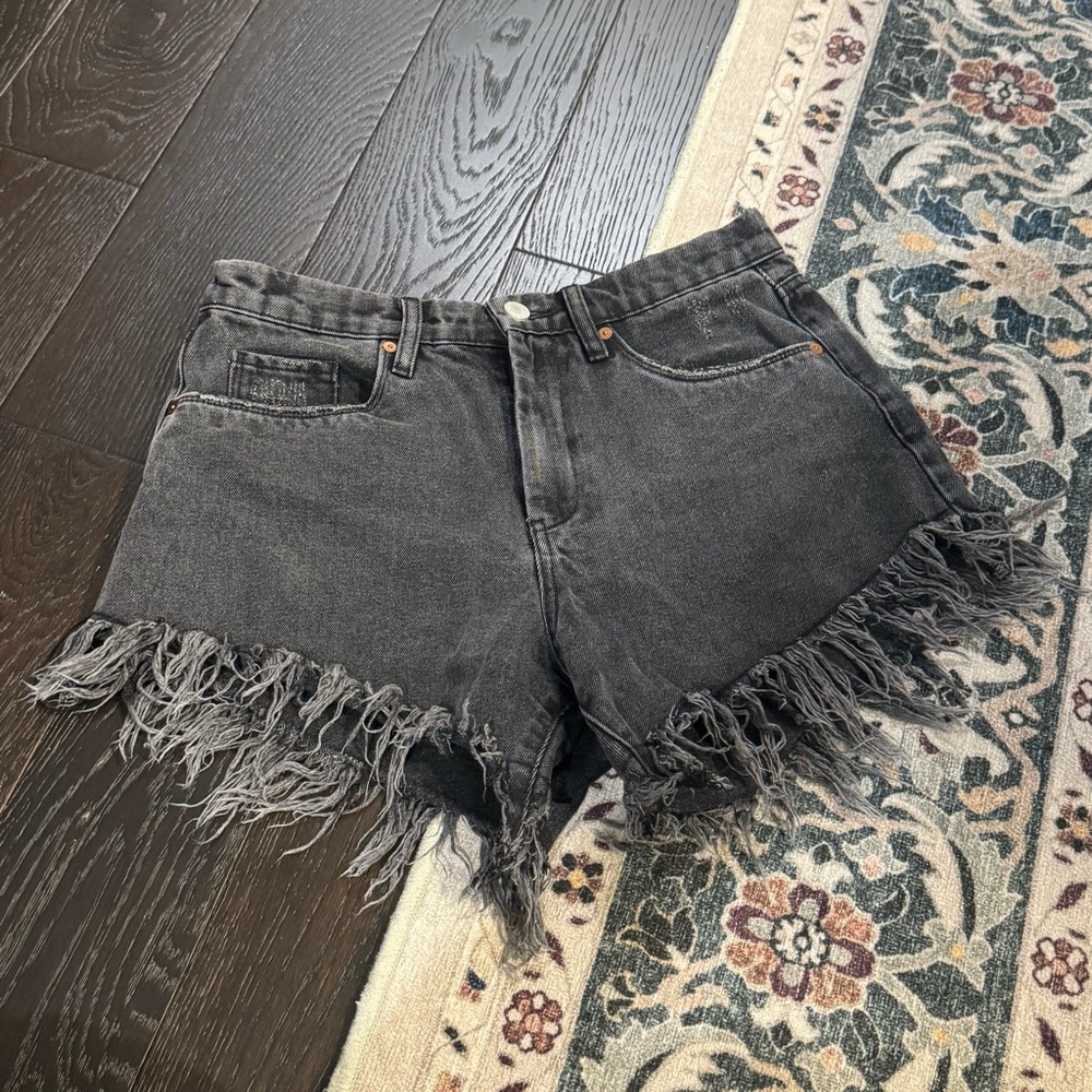 Black Frayed Denim Shorts